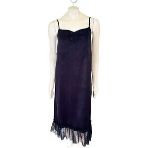 NEW MALI COLLECTION Black Silk Slip Dress  Polkadot Tulle Trim  SZ S